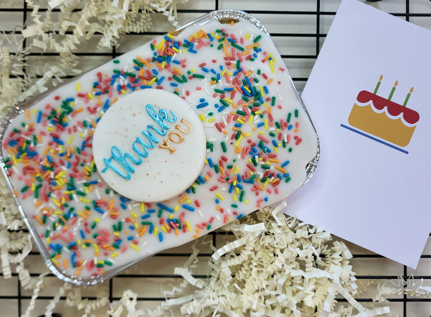 Thank You Old School Cake Box - Includes handwirtten plaque and card