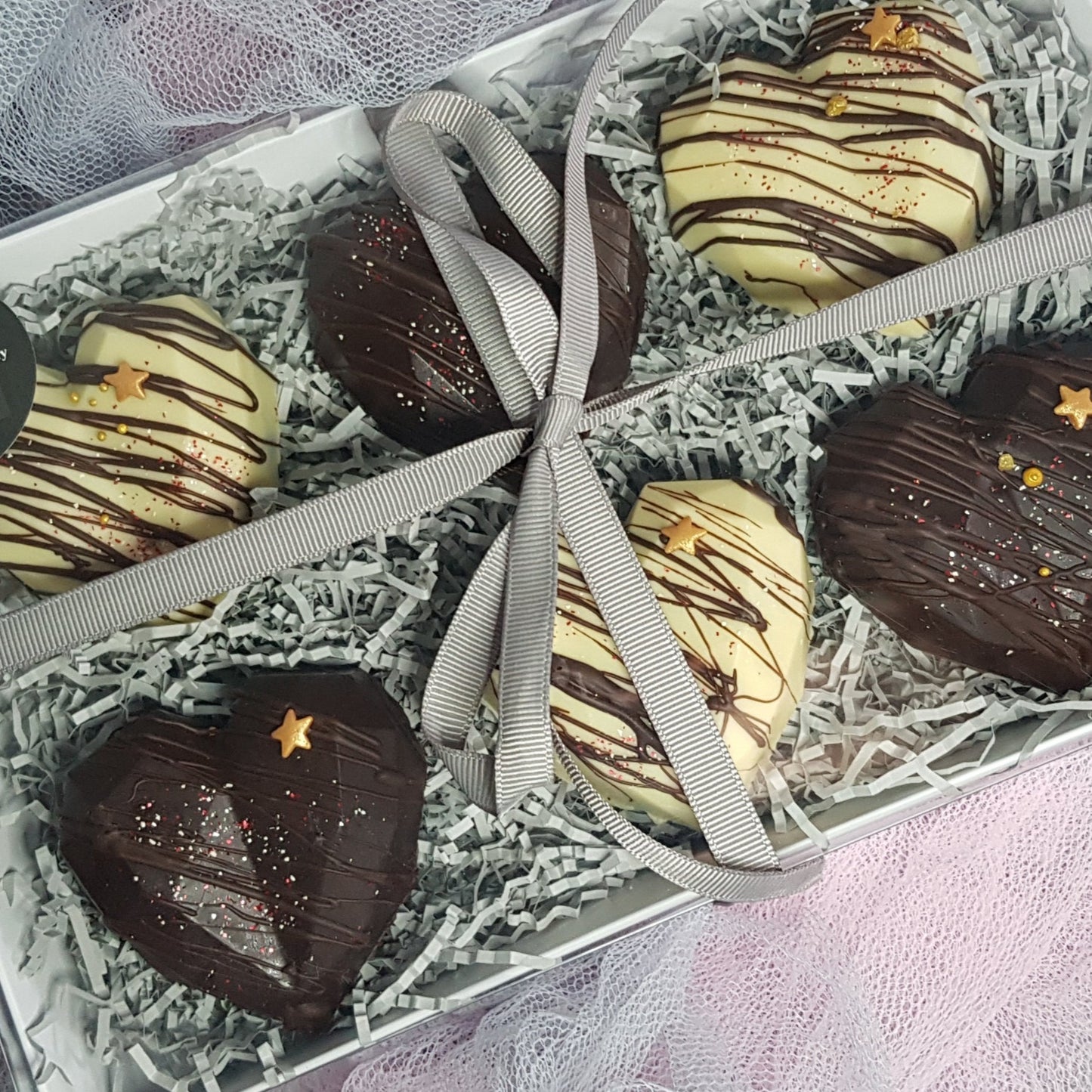 Geo heart brownies in a gift box