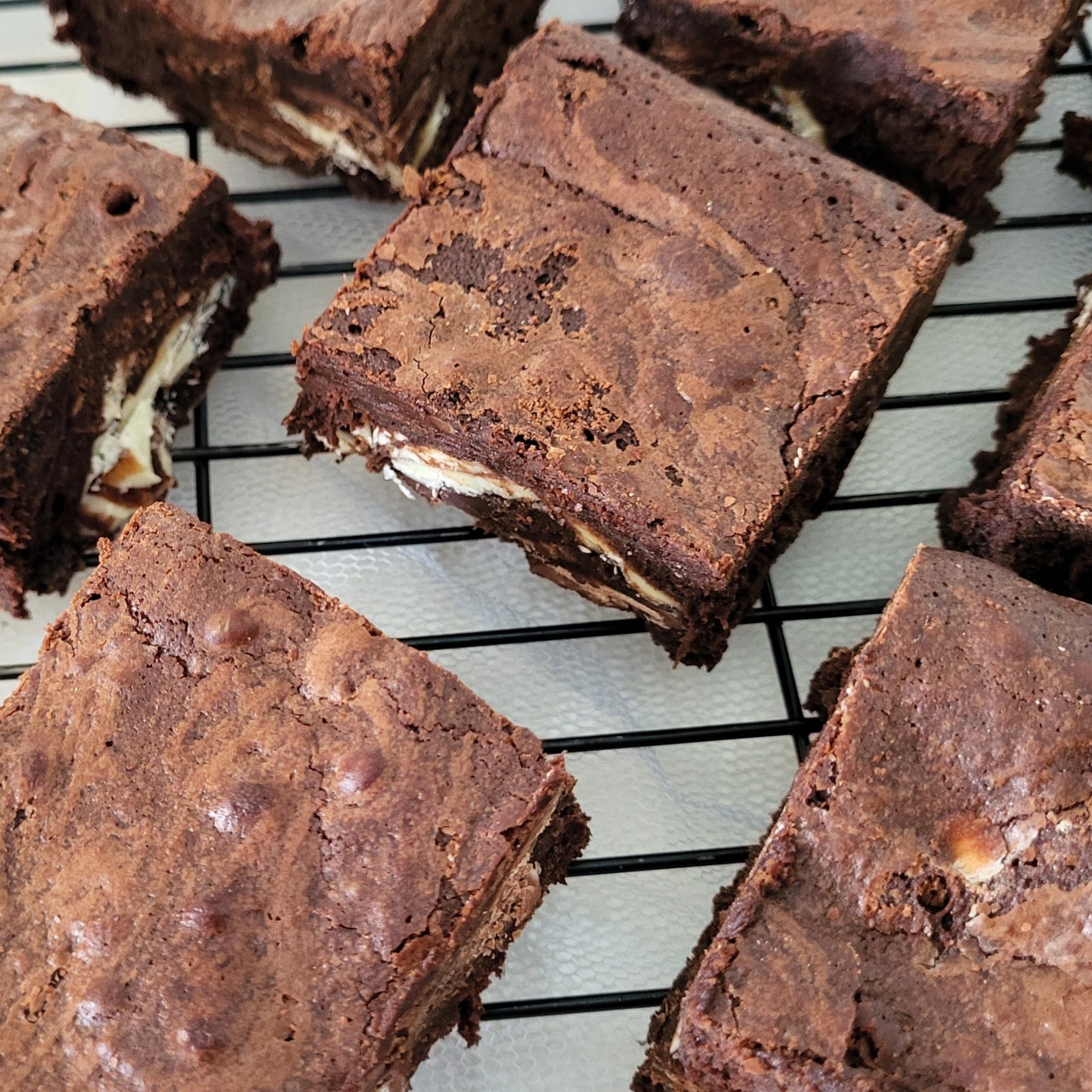 brownies filled with milk, white and dark chocolate